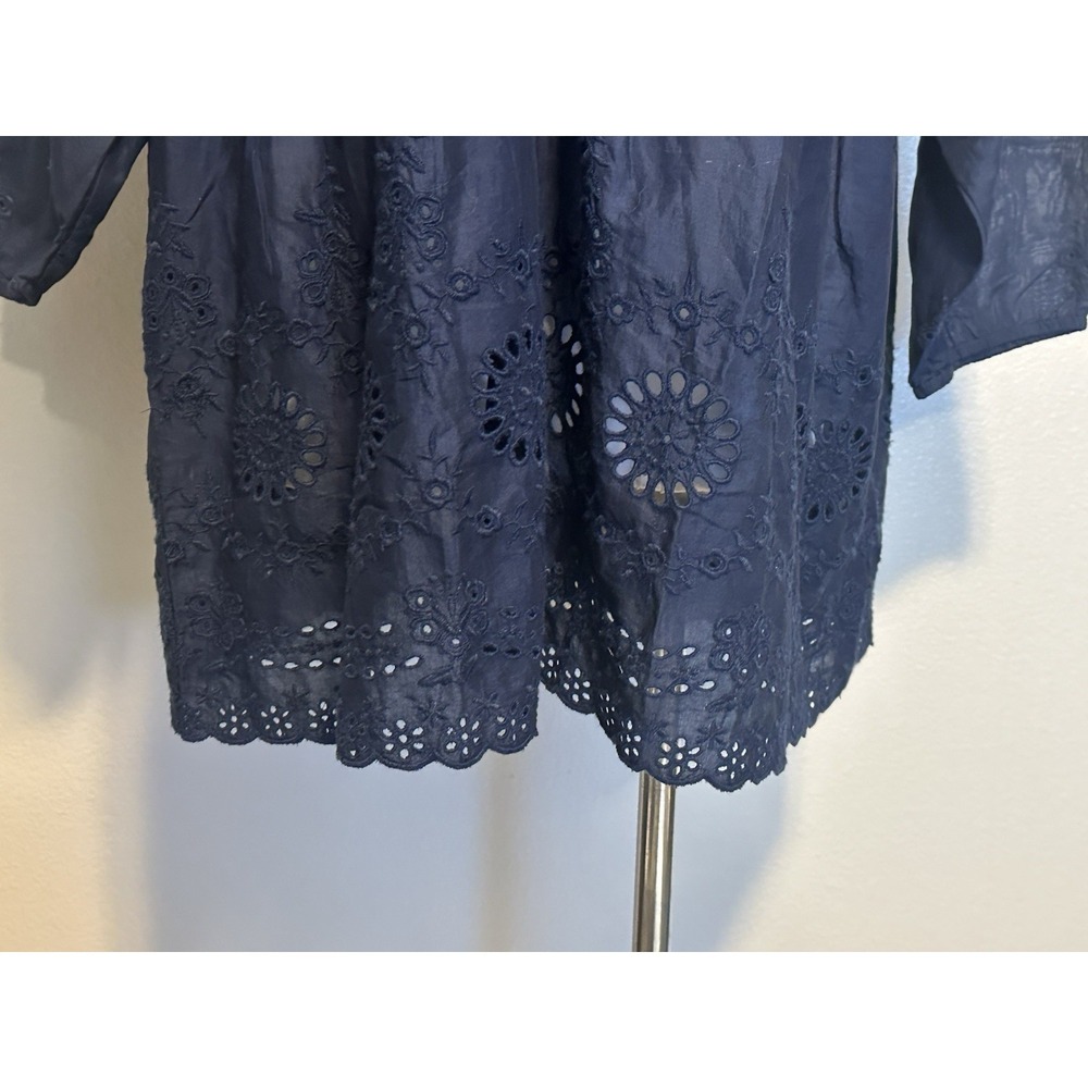 NWT J.JILL Everyday Blouse 3/4 Sleeve Peplum Ruffle V Neck Navy Eyelet Women XLT - Picture 2 of 7